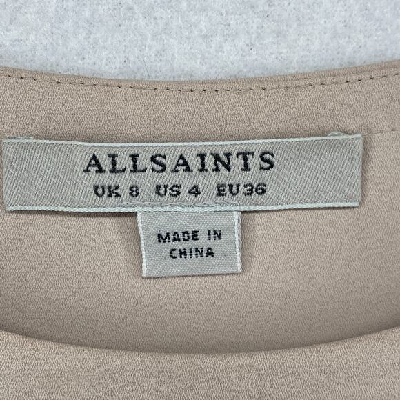ALLSAINTS Tank Top Womens 4 Heny Tie Front Sleeveless Tunic Crewneck Beige Pink - Picture 4 of 16